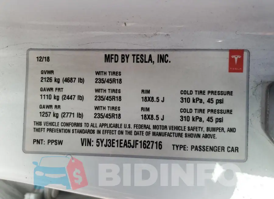 5YJ3E1EA5JF162716 Photo# 12
