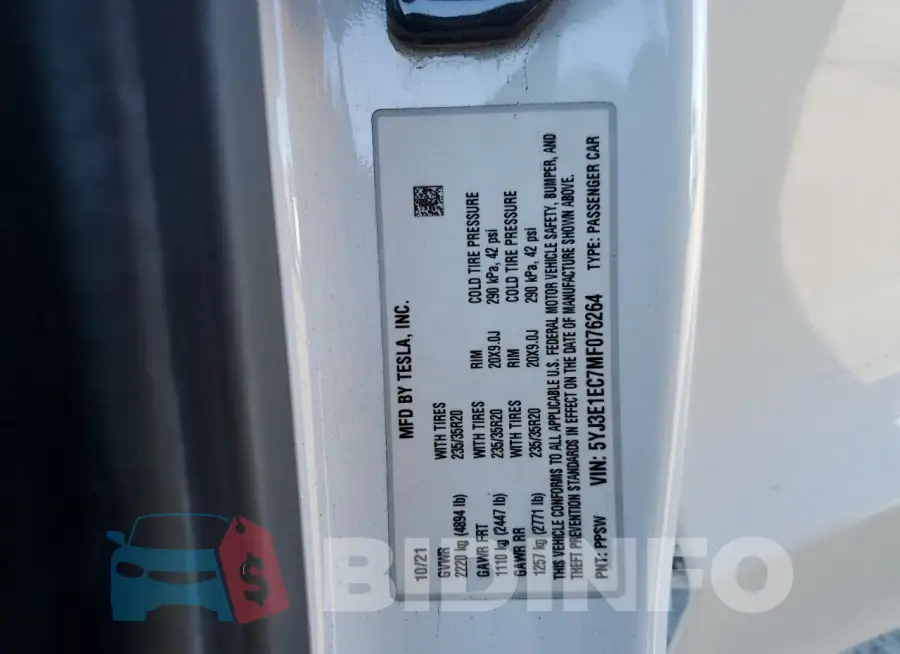 5YJ3E1EC7MF076264 Photo# 13