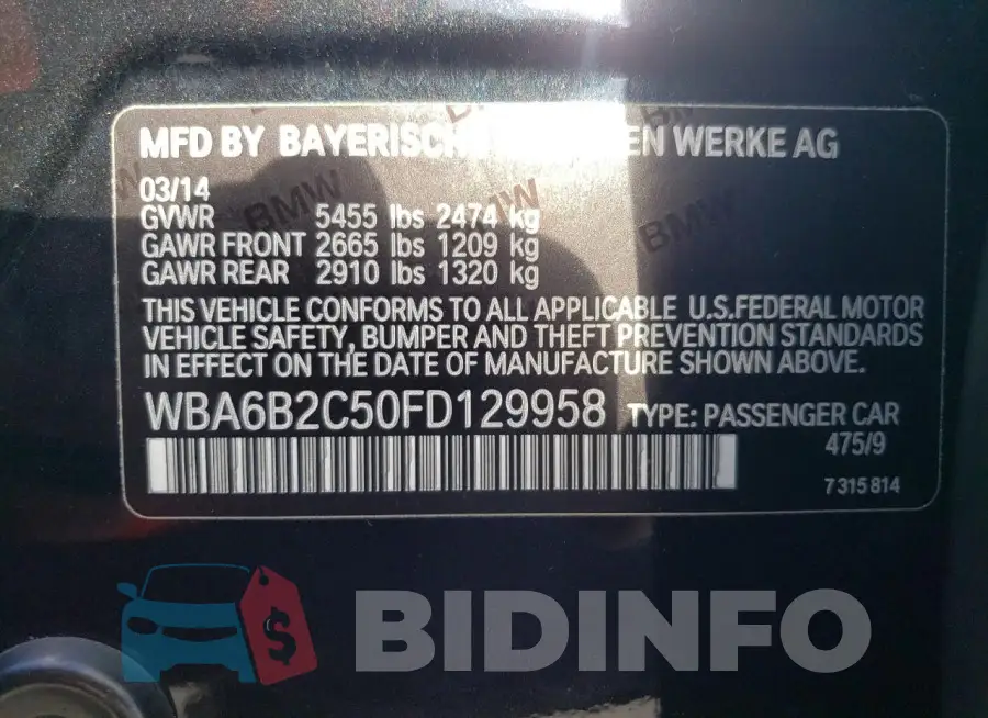 WBA6B2C50FD129958 Photo# 12