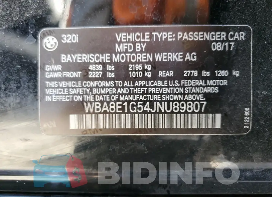WBA8E1G54JNU89807 Photo# 12