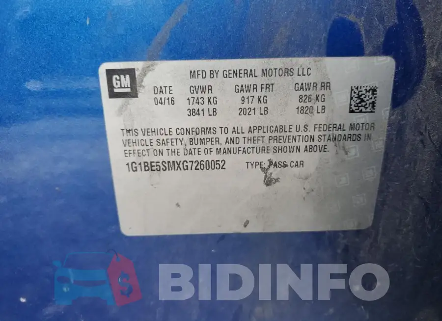 1G1BE5SMXG7260052 Photo# 12