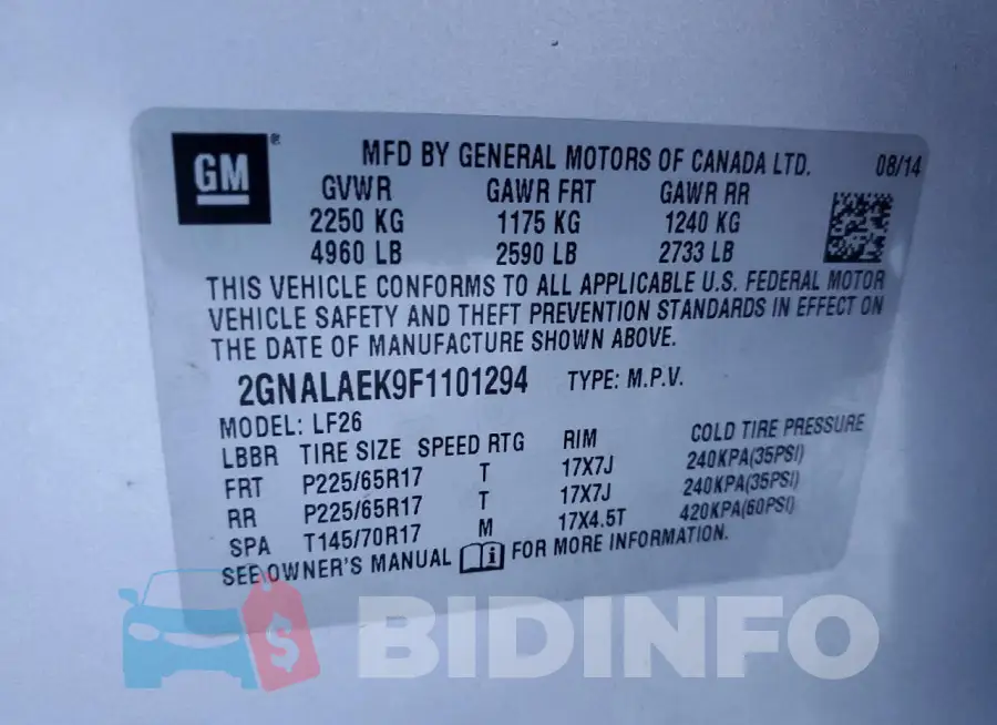 2GNALAEK9F1101294 Photo# 13
