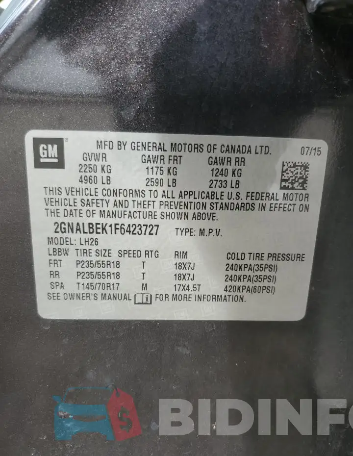 2GNALBEK1F6423727 Photo# 13