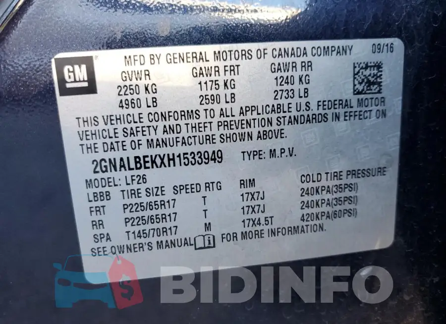 2GNALBEKXH1533949 Photo# 13