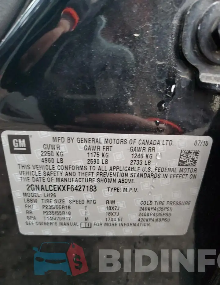 2GNALCEKXF6427183 Photo# 13