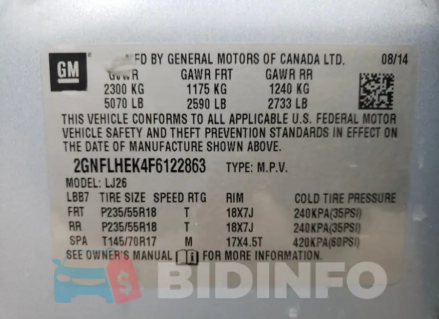 2GNFLHEK4F6122863 Photo# 14