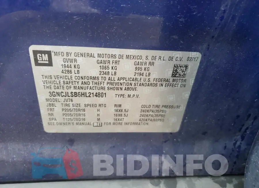 3GNCJLSB6HL214801 Photo# 14