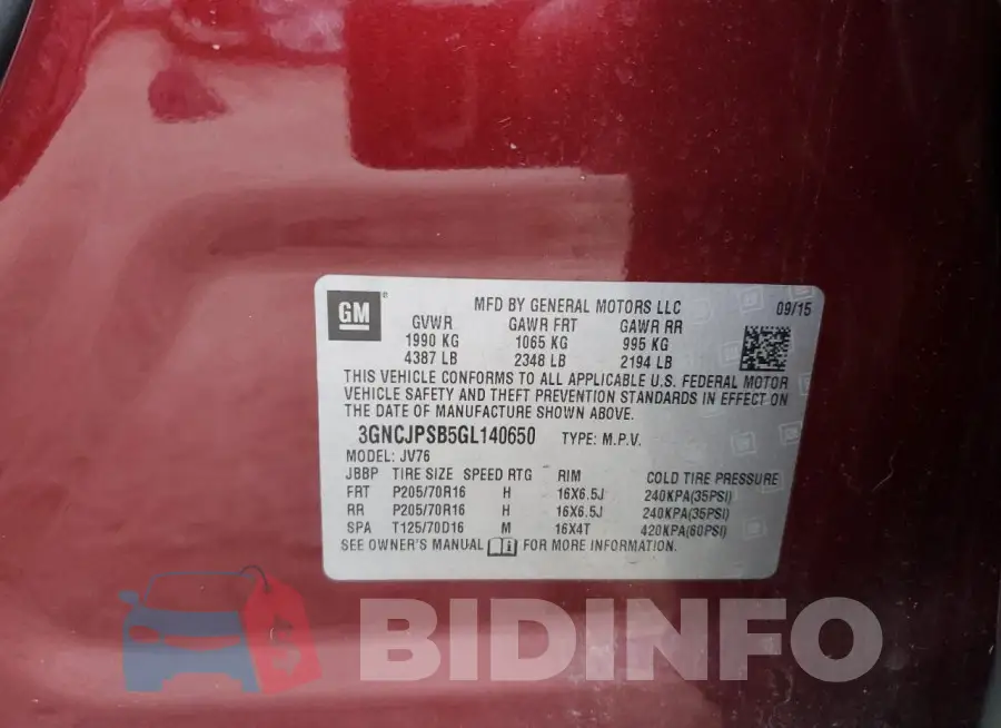 3GNCJPSB5GL140650 Photo# 12