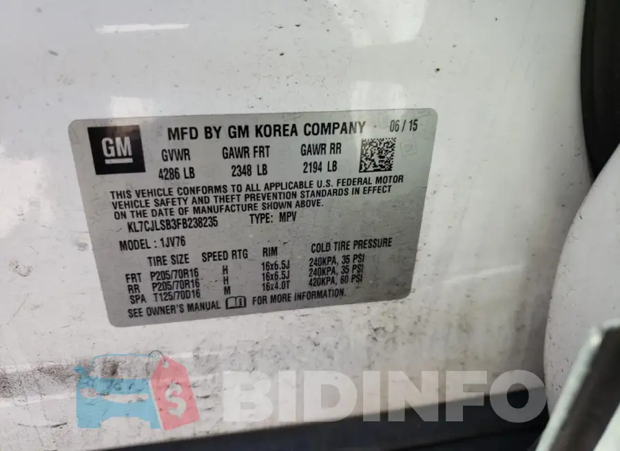 KL7CJLSB3FB238235 Photo# 12
