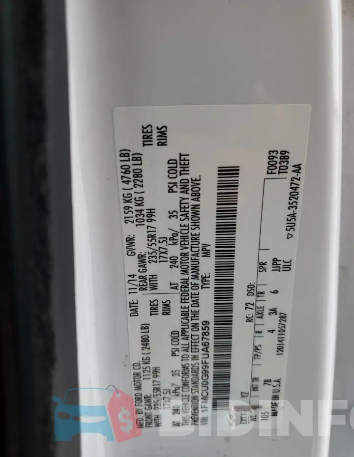 1FMCU0G99FUA67859 Photo# 12