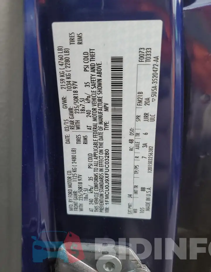 1FMCU0J9XFUC03280 Photo# 12