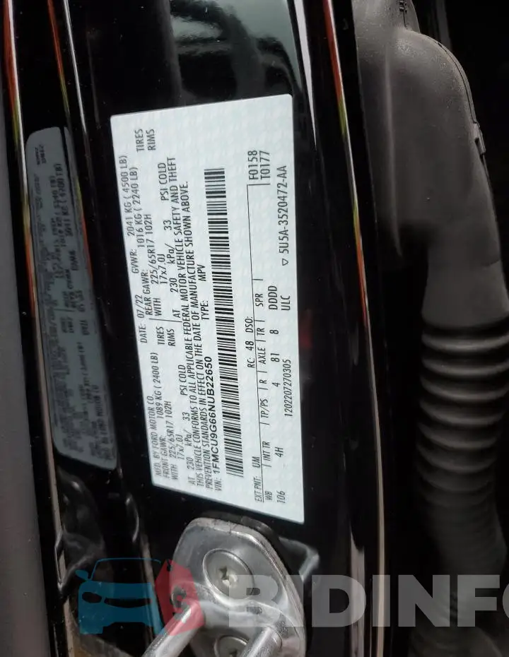 1FMCU9G66NUB22650 Photo# 12