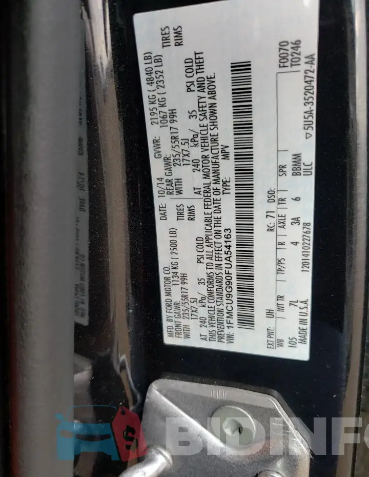 1FMCU9G90FUA54163 Photo# 13