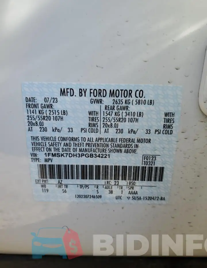1FMSK7DH3PGB34221 Photo# 13