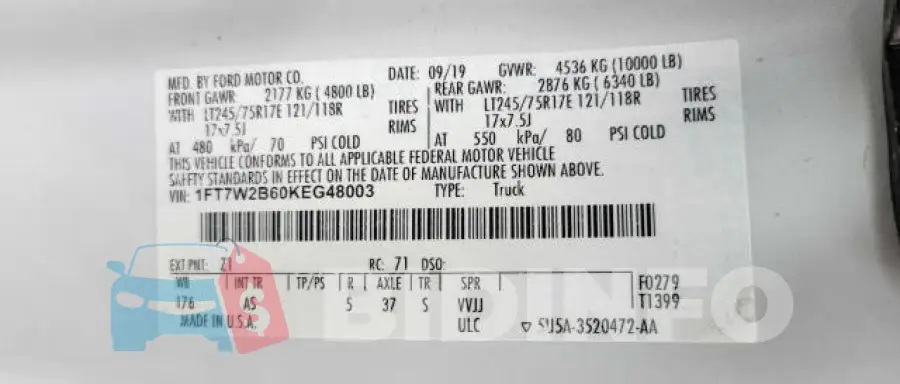 1FT7W2B60KEG48003 Photo# 10