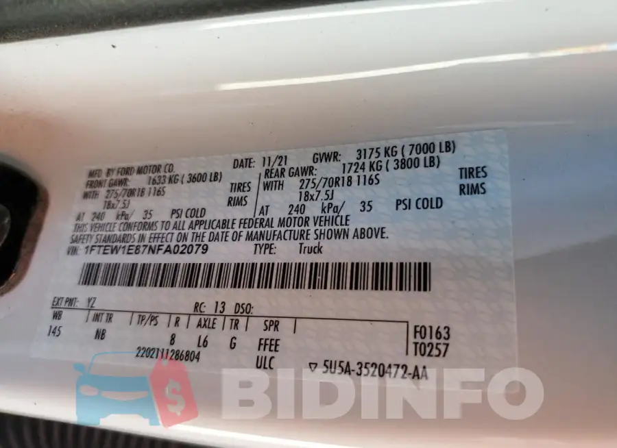 1FTEW1E87NFA02079 Photo# 12