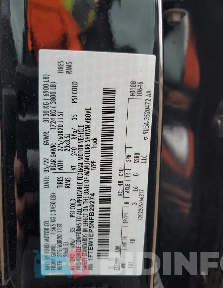 1FTEW1EP5NFB29274 Photo# 12