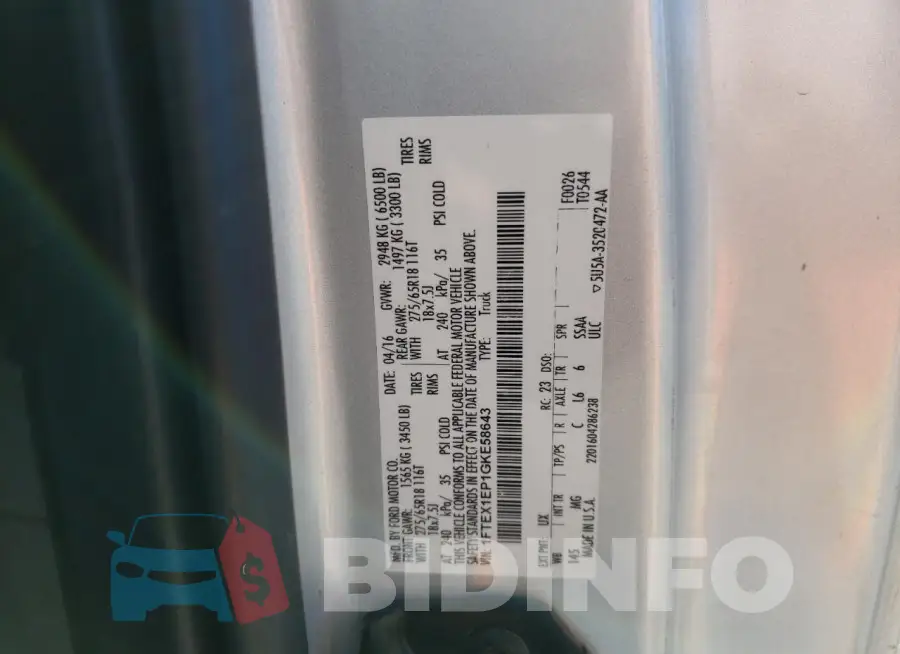 1FTEX1EP1GKE58643 Photo# 12