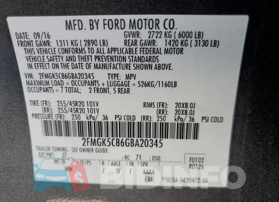 2FMGK5C86GBA20345 Photo# 12
