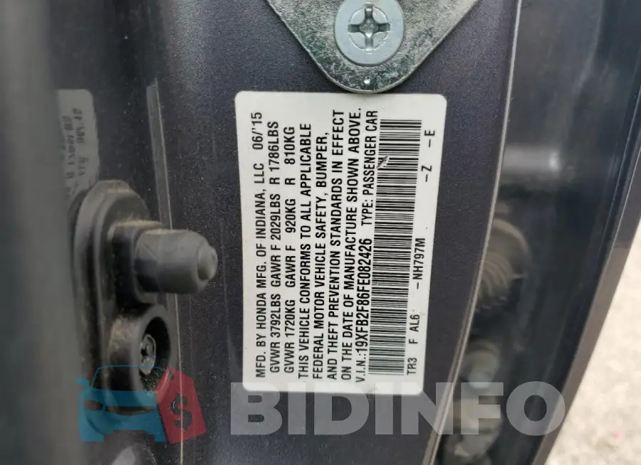 19XFB2F86FE082426 Photo# 12