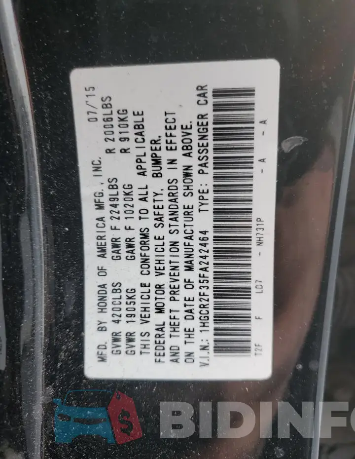 1HGCR2F35FA242464 Photo# 12