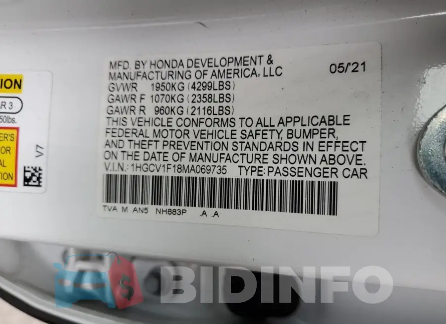 1HGCV1F18MA069735 Photo# 12