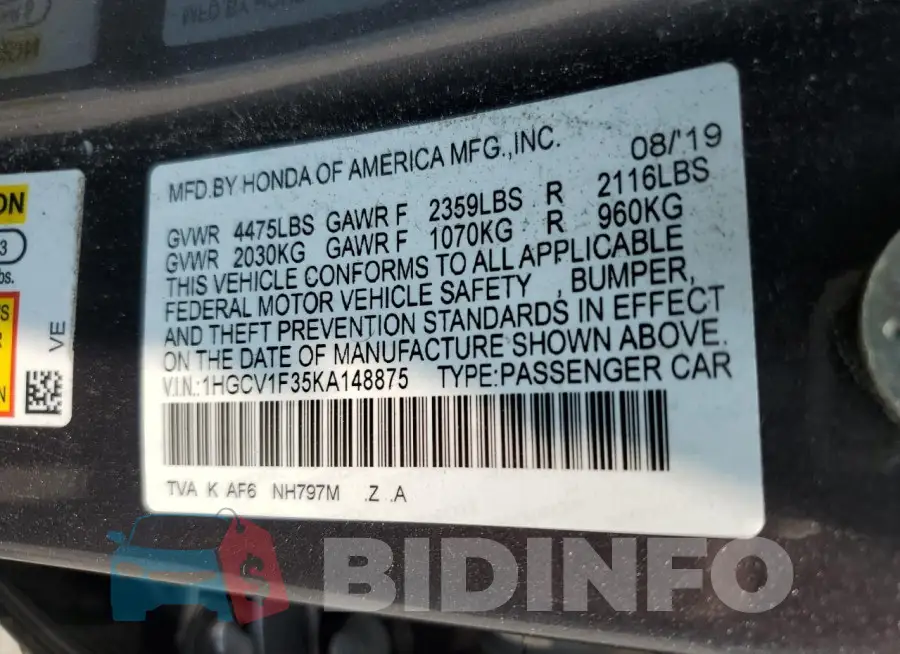 1HGCV1F35KA148875 Photo# 12