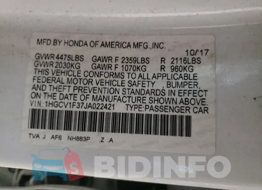 1HGCV1F37JA022421 Photo# 12