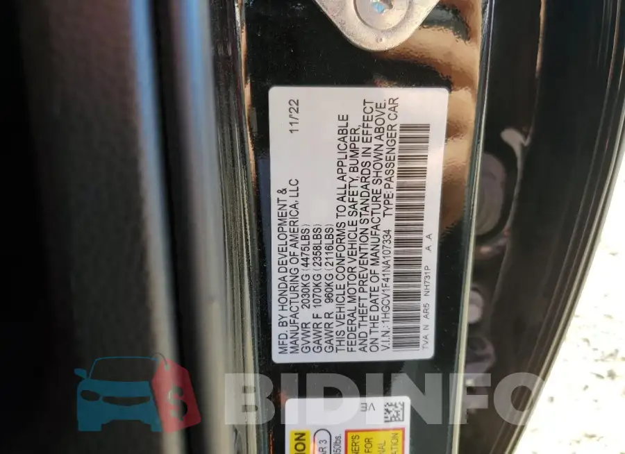1HGCV1F41NA107334 Photo# 12