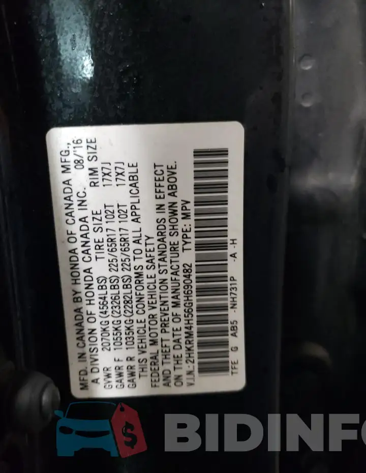 2HKRM4H56GH690482 Photo# 13
