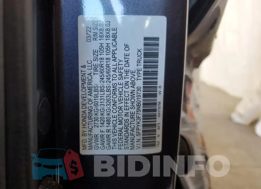 5FPYK3F75NB019730 Photo# 12