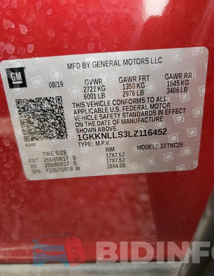 1GKKNLLS3LZ116452 Photo# 13