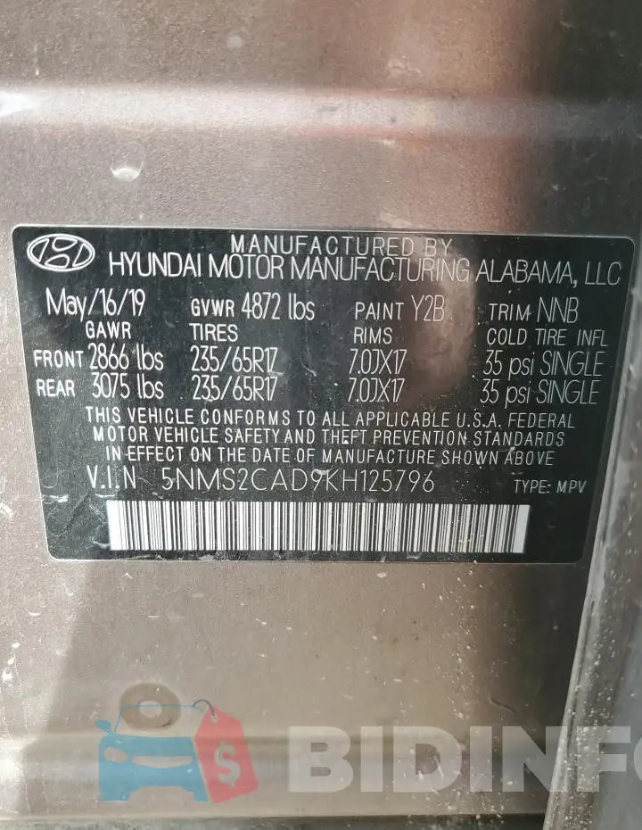 5NMS2CAD9KH125796 Photo# 12