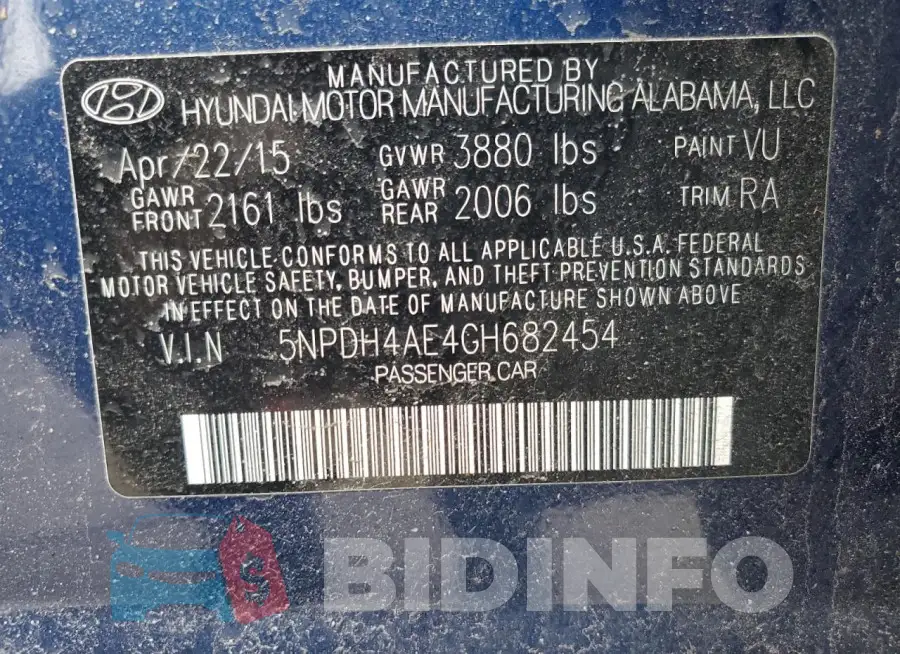 5NPDH4AE4GH682454 Photo# 12
