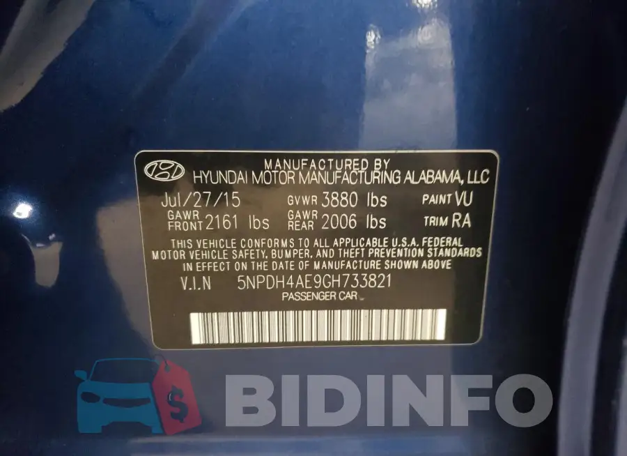 5NPDH4AE9GH733821 Photo# 12