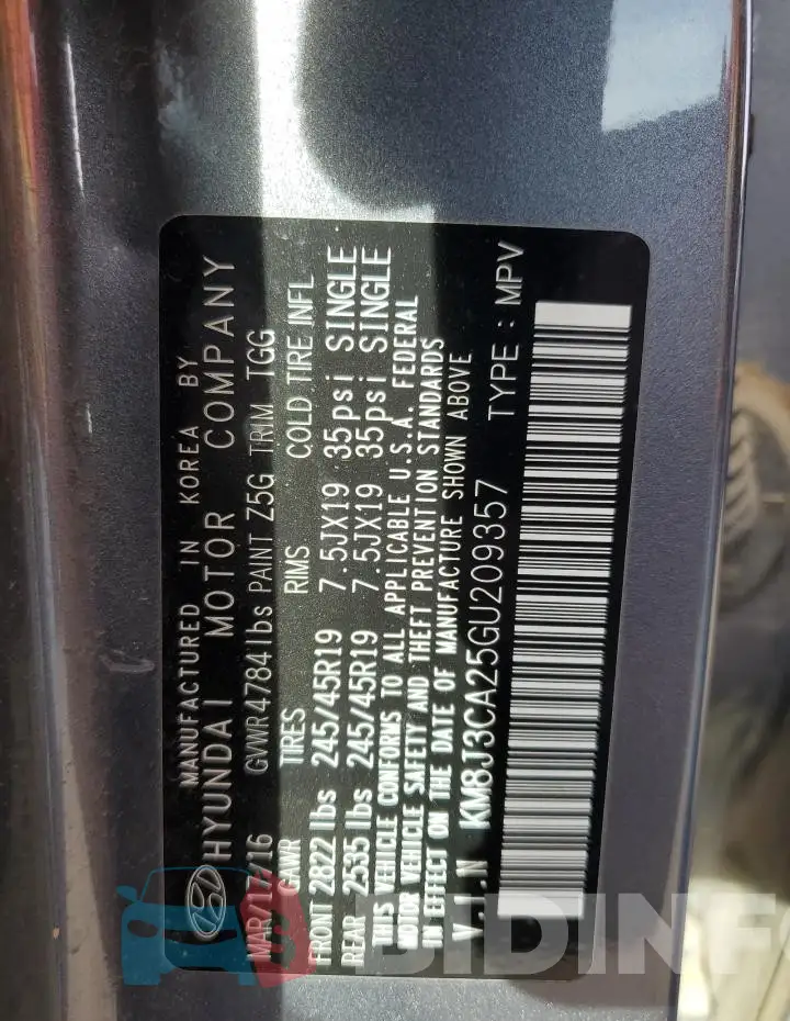 KM8J3CA25GU209357 Photo# 13