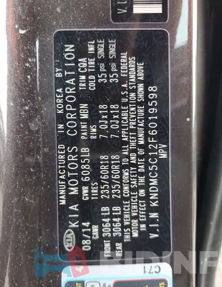 KNDMC5C12F6019598 Photo# 13