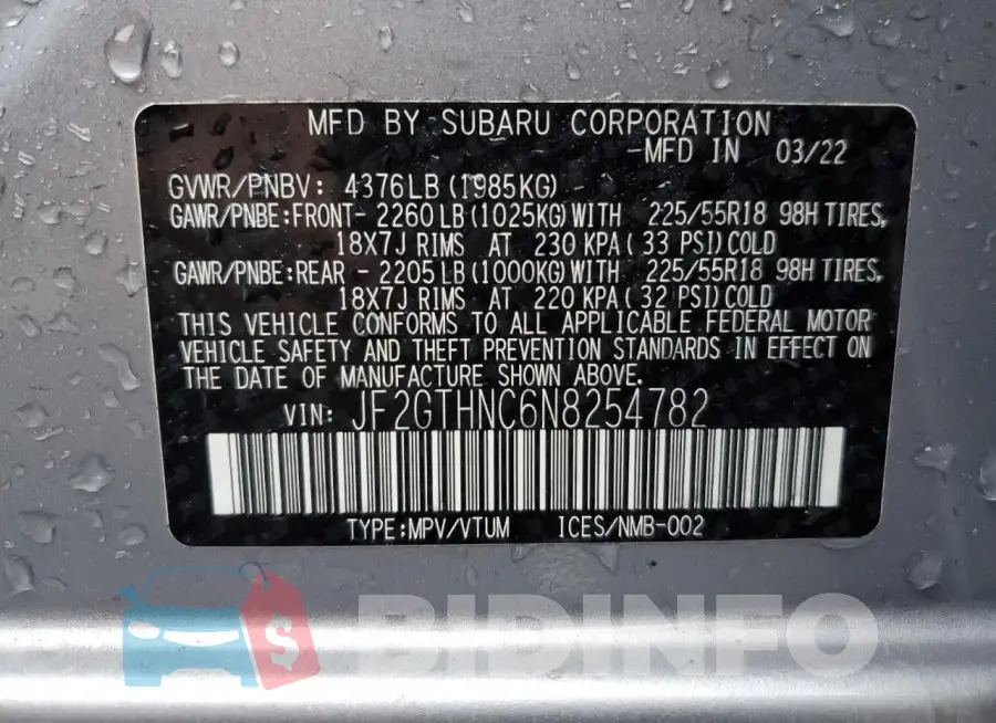 JF2GTHNC6N8254782 Photo# 13