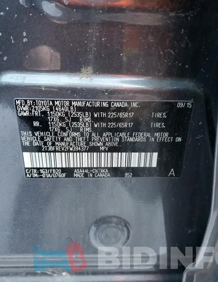2T3BFREV2FW394377 Photo# 12