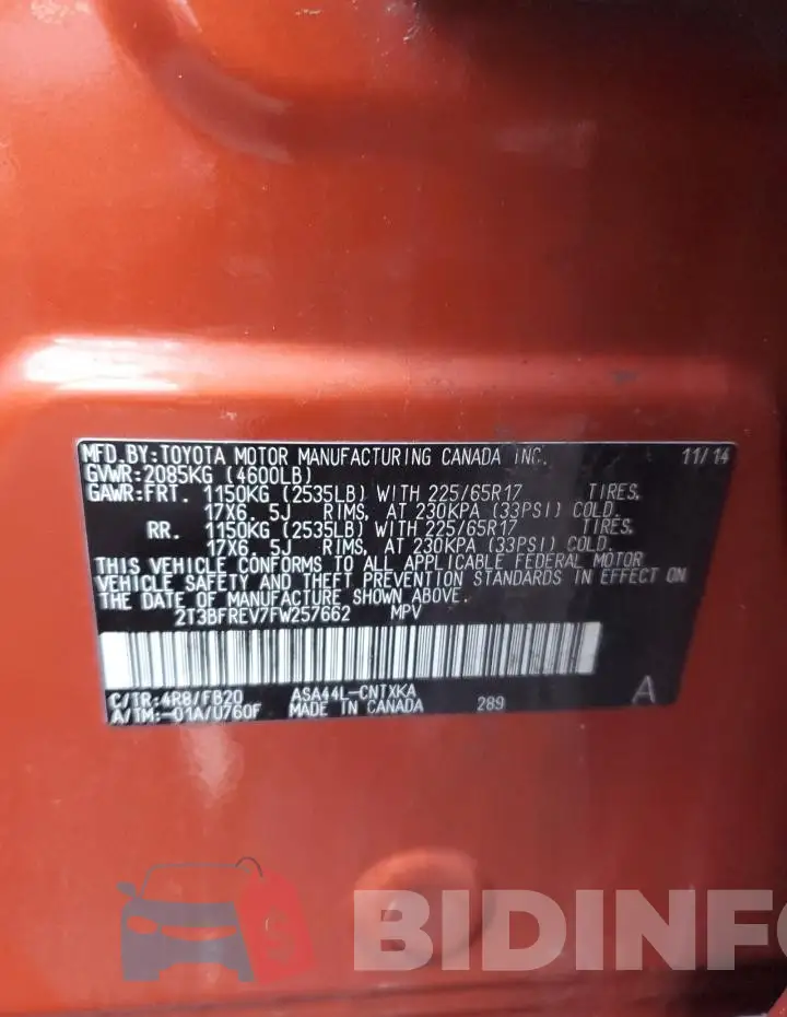 2T3BFREV7FW257662 Photo# 12