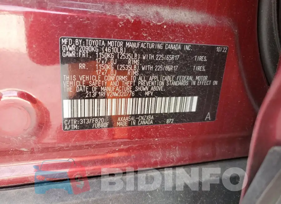 2T3F1RFV2NW320776 Photo# 13