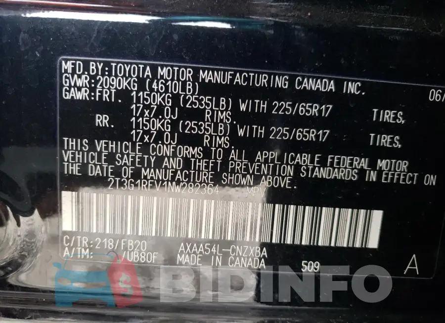 2T3G1RFV1NW282364 Photo# 12