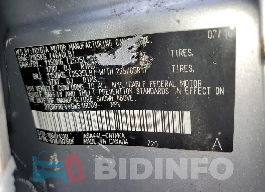 2T3RFREV4GW516009 Photo# 14