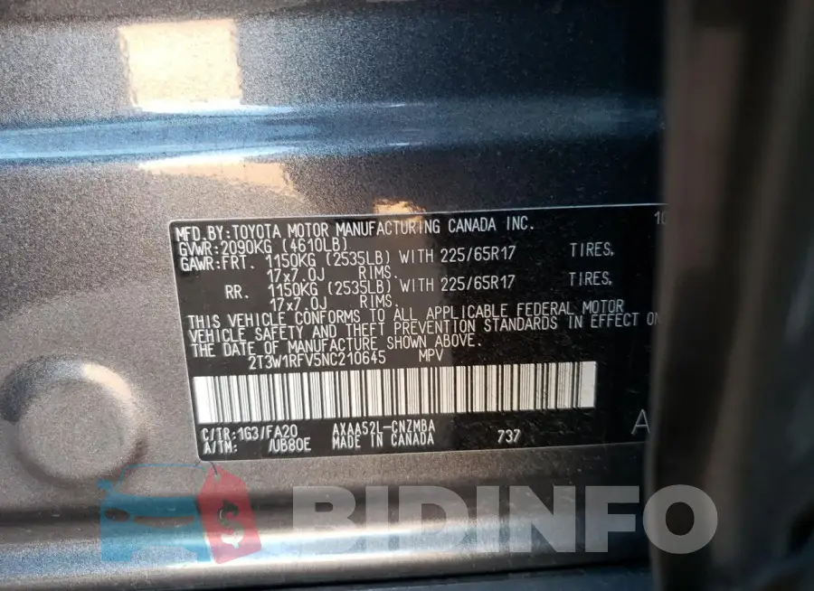 2T3W1RFV5NC210645 Photo# 12