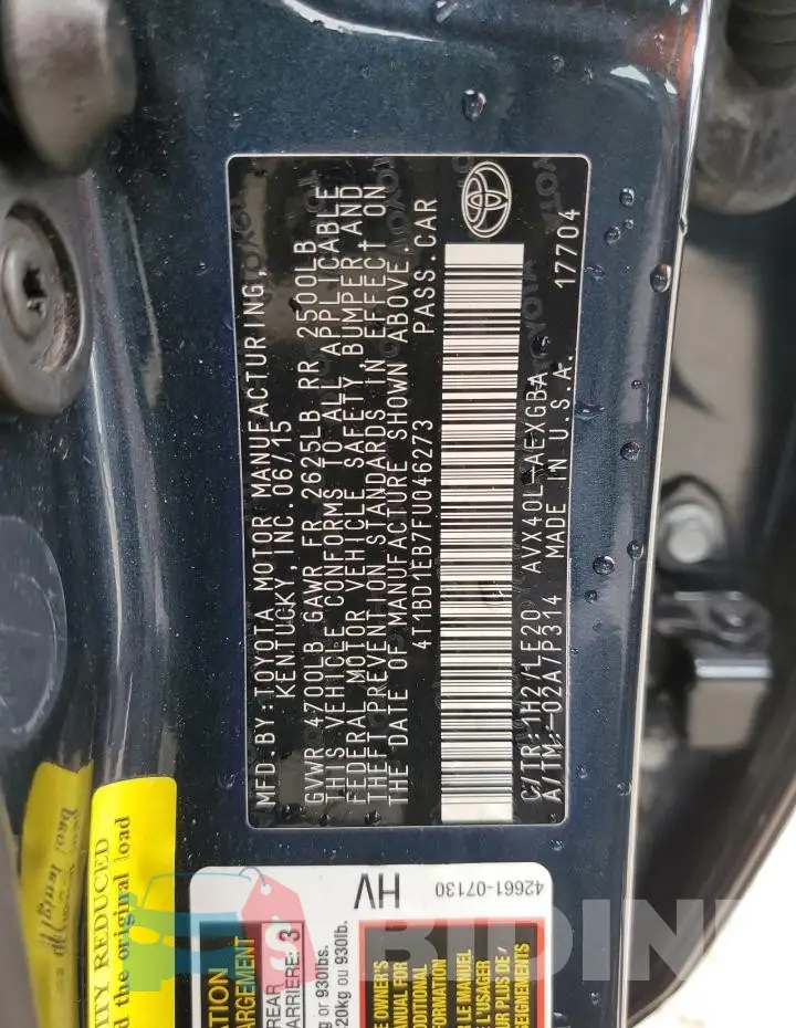 4T1BD1EB7FU046273 Photo# 12