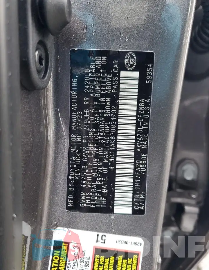 4T1C11AK6PU831792 Photo# 12