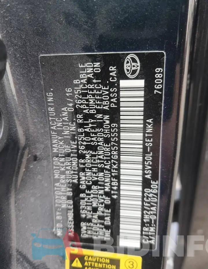 4T4BF1FK7GR575559 Photo# 13