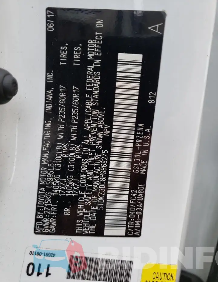 5TDKZ3DC8HS868275 Photo# 10
