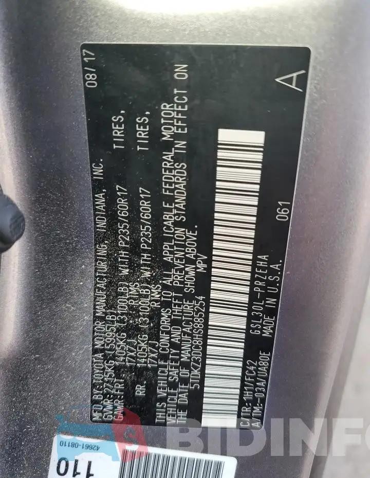 5TDKZ3DC8HS885254 Photo# 13