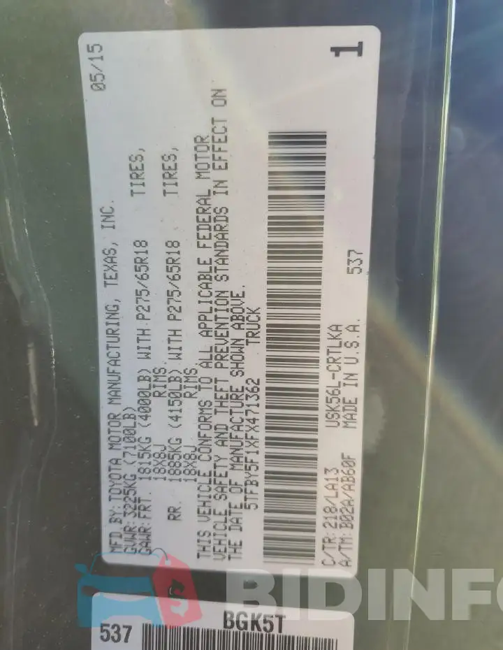 5TFBY5F1XFX471362 Photo# 12
